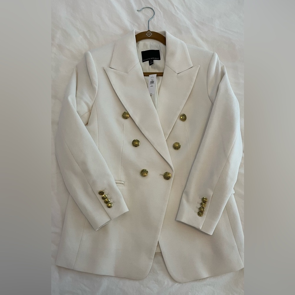 Double breasted white cotton blazer NWT!